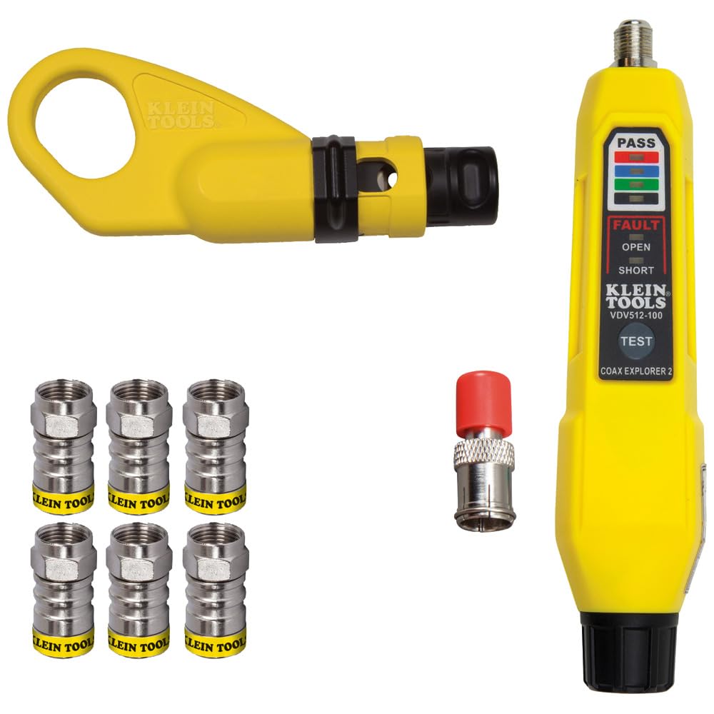 Klein Tools VDV002-820 Coax Push-On Connector VDV Kit, Includes The Tools Needed to Prepare, Connect and Test Coax Cables, Yellow