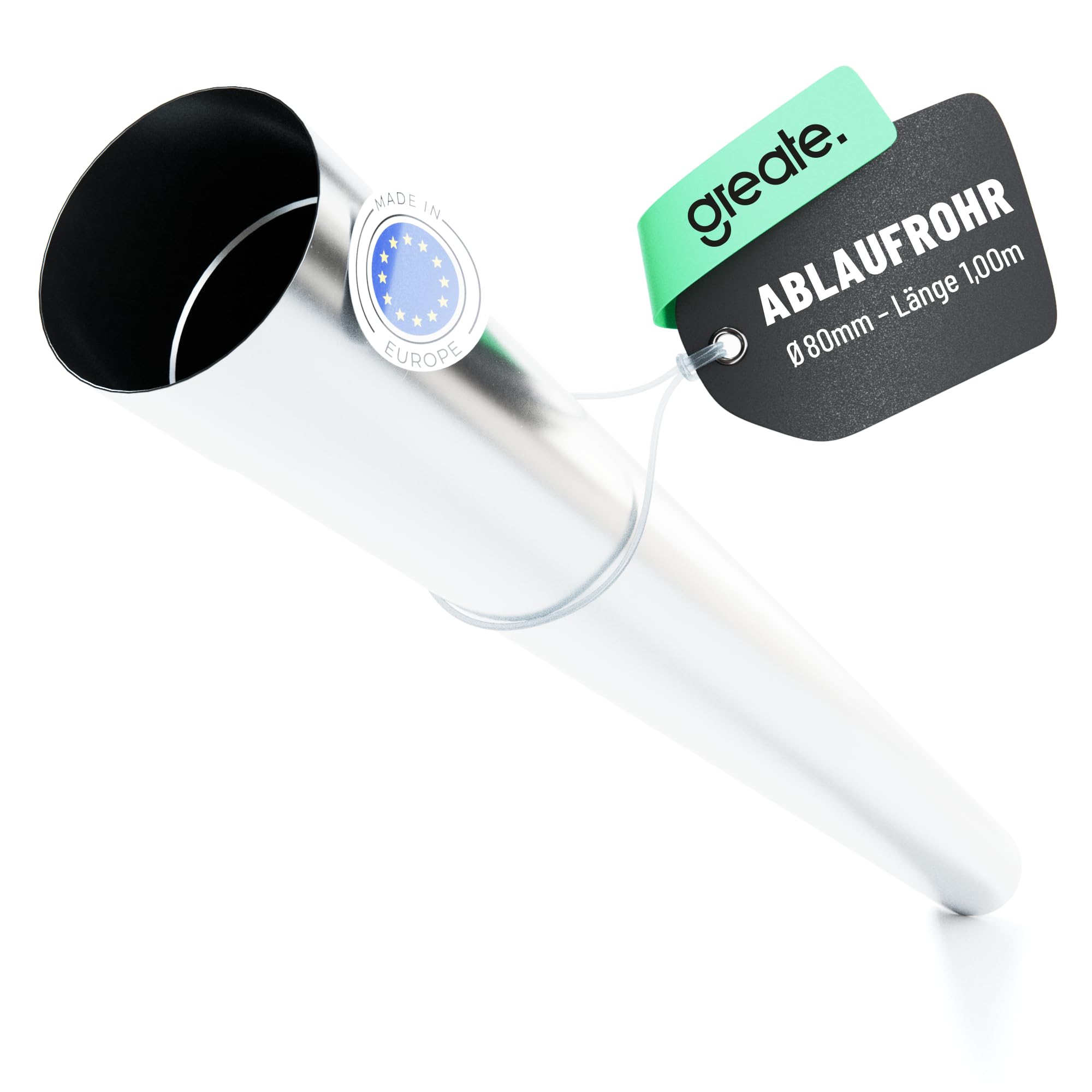 greate Tubo pluviale zincato diametro 80 mm e lunghezza 1 m - pluviale con manicotto per facile montaggio a innesto - accessorio per grondaie - scarico acqua piovana