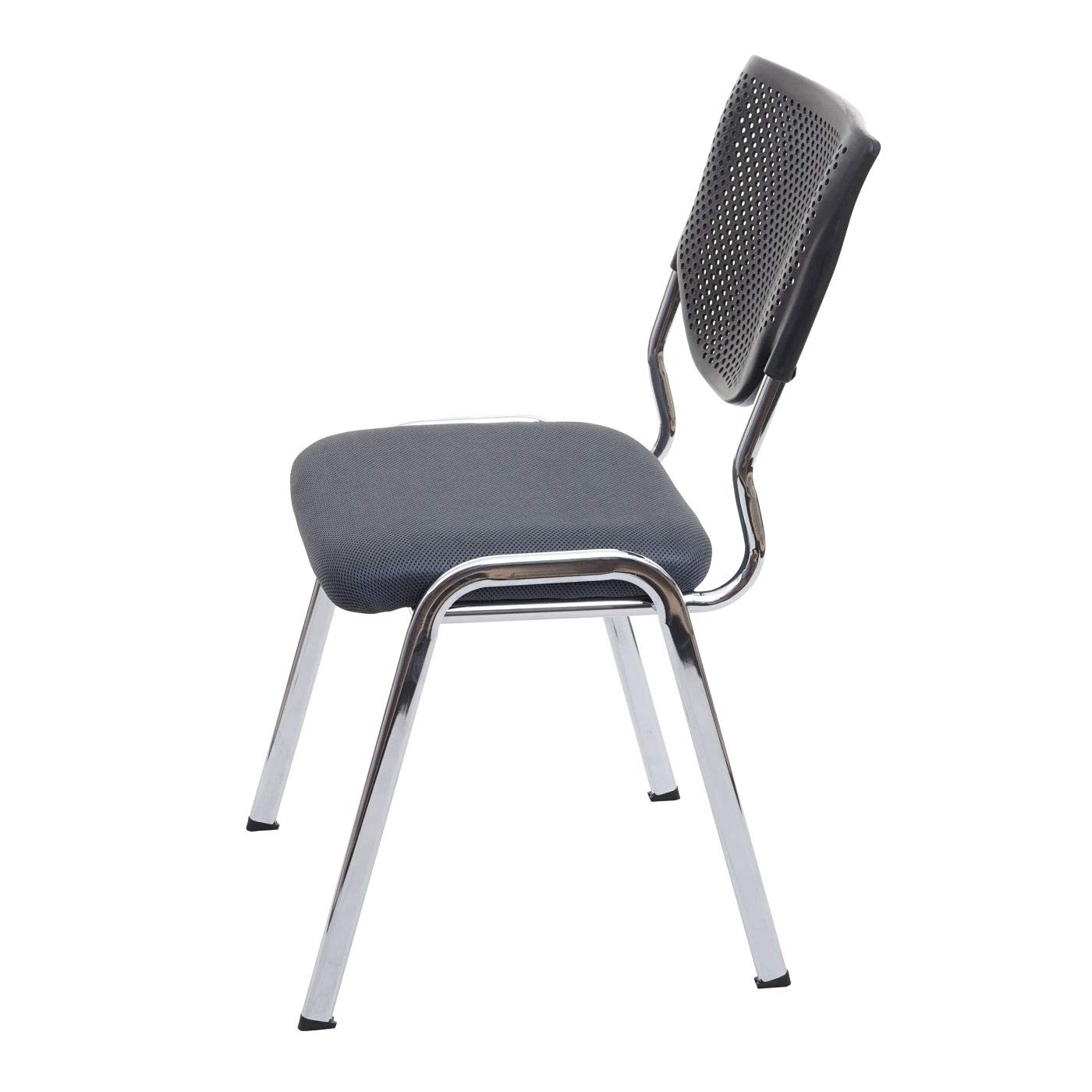 Mendler 4X Chaise Visiteur T401 Tissu Textile siége Gris foncé Pieds chromés