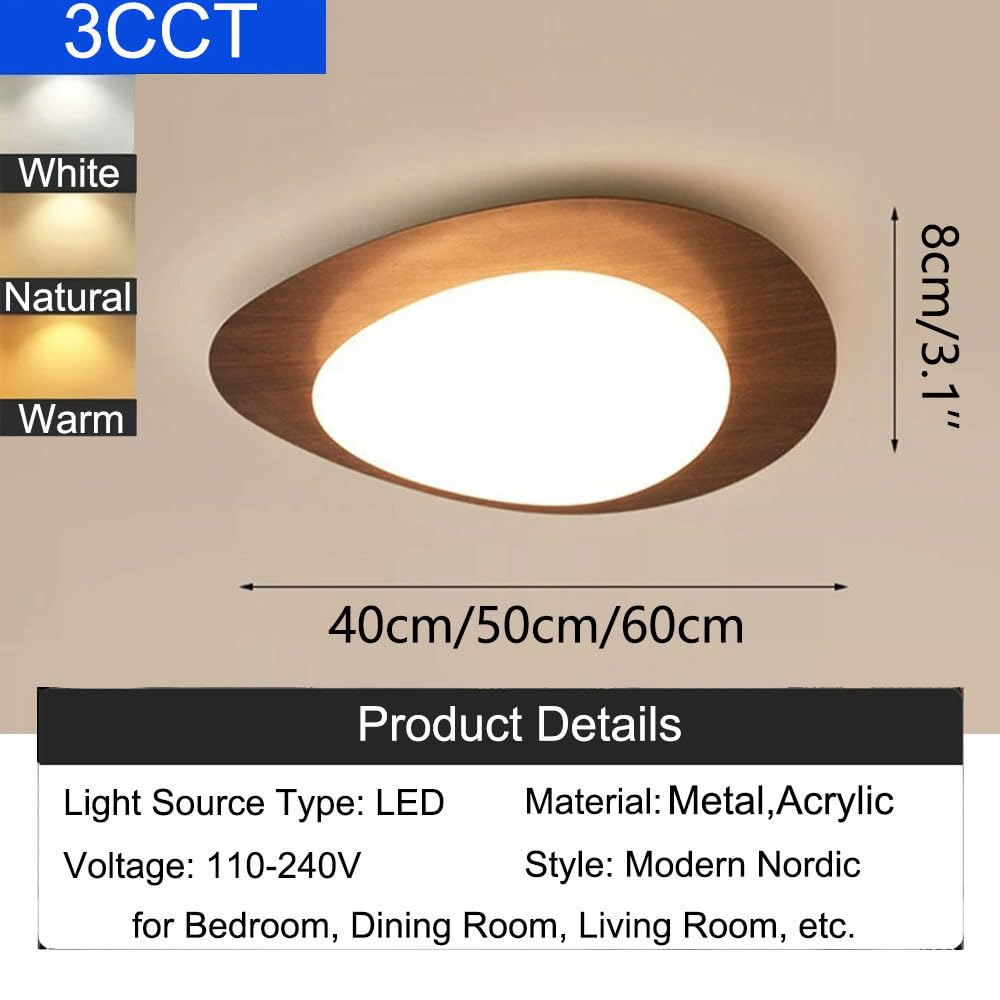 Lampa sufitowa w stylu vintage do sypialni głównej, wykończenie orzechowe, wpuszczana płaska lampa sufitowa z pilotem, idealna do pralni, kuchni, przedpokoju lub salonu (zestaw 1 sztuki).
