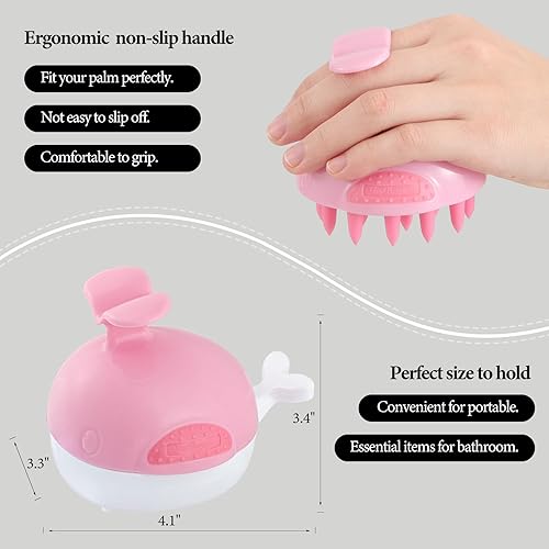 Miniatura 2 de Cepillo masajeador de cuero cabelludo, limpiador de cabeza de ballena con cerdas de silicona suaves y drenaje inferior para limpieza del cabello,