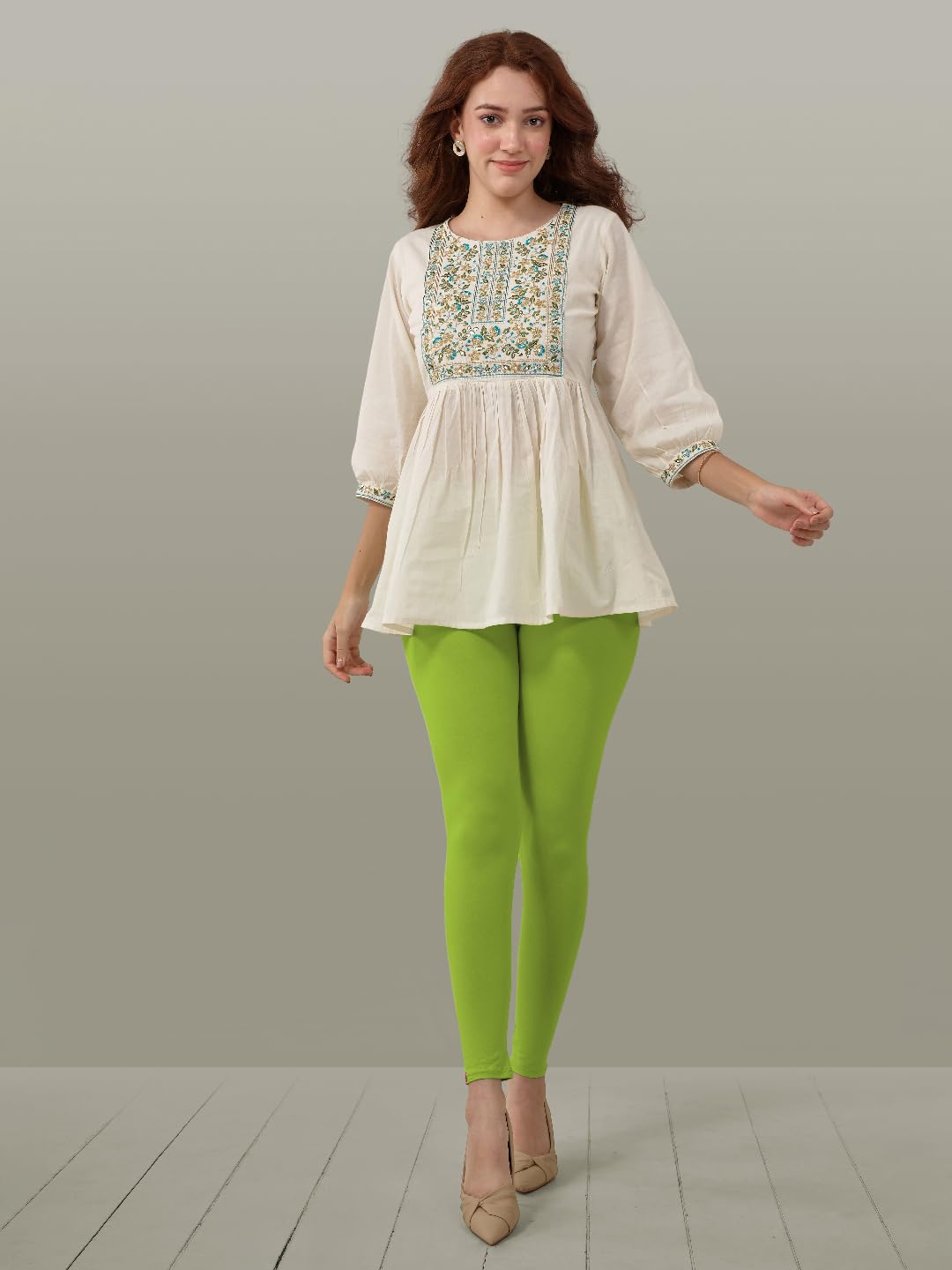Lyra Women Solid Premium Cotton Ankle Length Leggings | Mid-Waist | Fashionwear 3