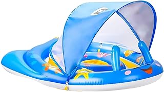 Baby Pool Float with Canopy, Inflatable Baby Pool, Float Ring Newest, UPF50+ Sun Protection Inflatable Baby Float Pool, Swimming Pool Toys, Summer Toys, Swimming Pool Boat, Toddler Pool Float