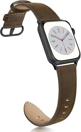 Vista 25 de Correa de cuero compatible con bandas de Apple Watch de 38 mm, 40 mm, 41 mm, 42 mm, Serie 10, elegante correa de repuesto de cuero genuino de grano