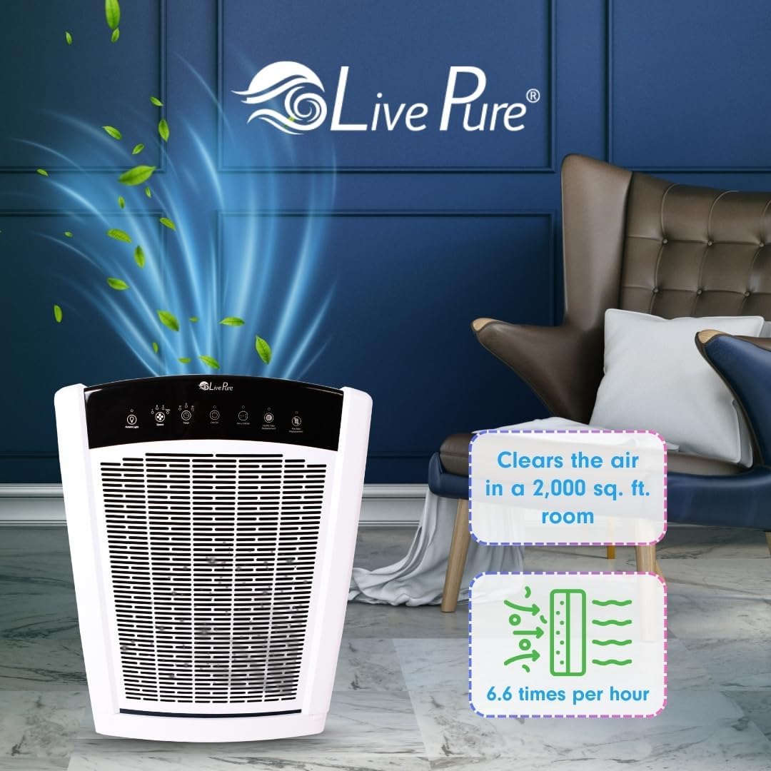 LivePure Bali Series Multi-Room Whole House Large Console Air Purifier, True HEPA Filter Captures Allergens, Smoke, Mold, Pollen, Dust Mites, Pearl White