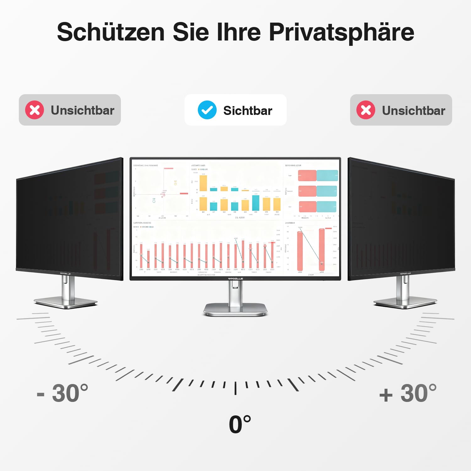 Pozlle 2er-Pack Blickschutzfolie für 24 Zoll 16:9 (53.2 x 29.9 cm) Monitor, Blaulichtfilter, Blendschutz, Abnehmbar Sichtschutzfolie für Computermonitore, PC Blickschutzfilter für Büro