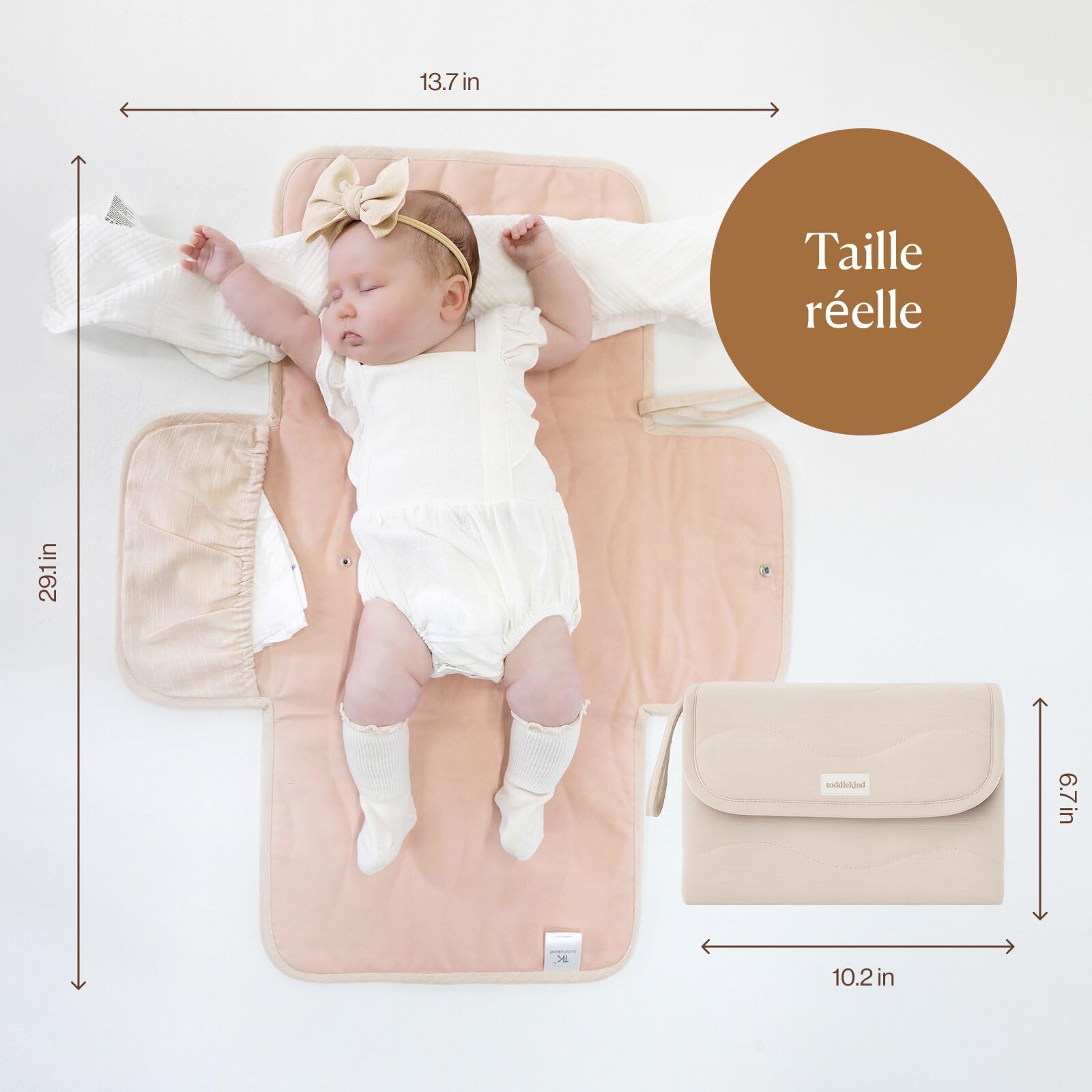 Toddlekind Mini Maven Matelas à Langer Nomade – Matelas à Langer Bébé en Coton Bio, Imperméable et Pliable, Tapis à Langer de Voyage avec Organiseur pour Sac à Langer