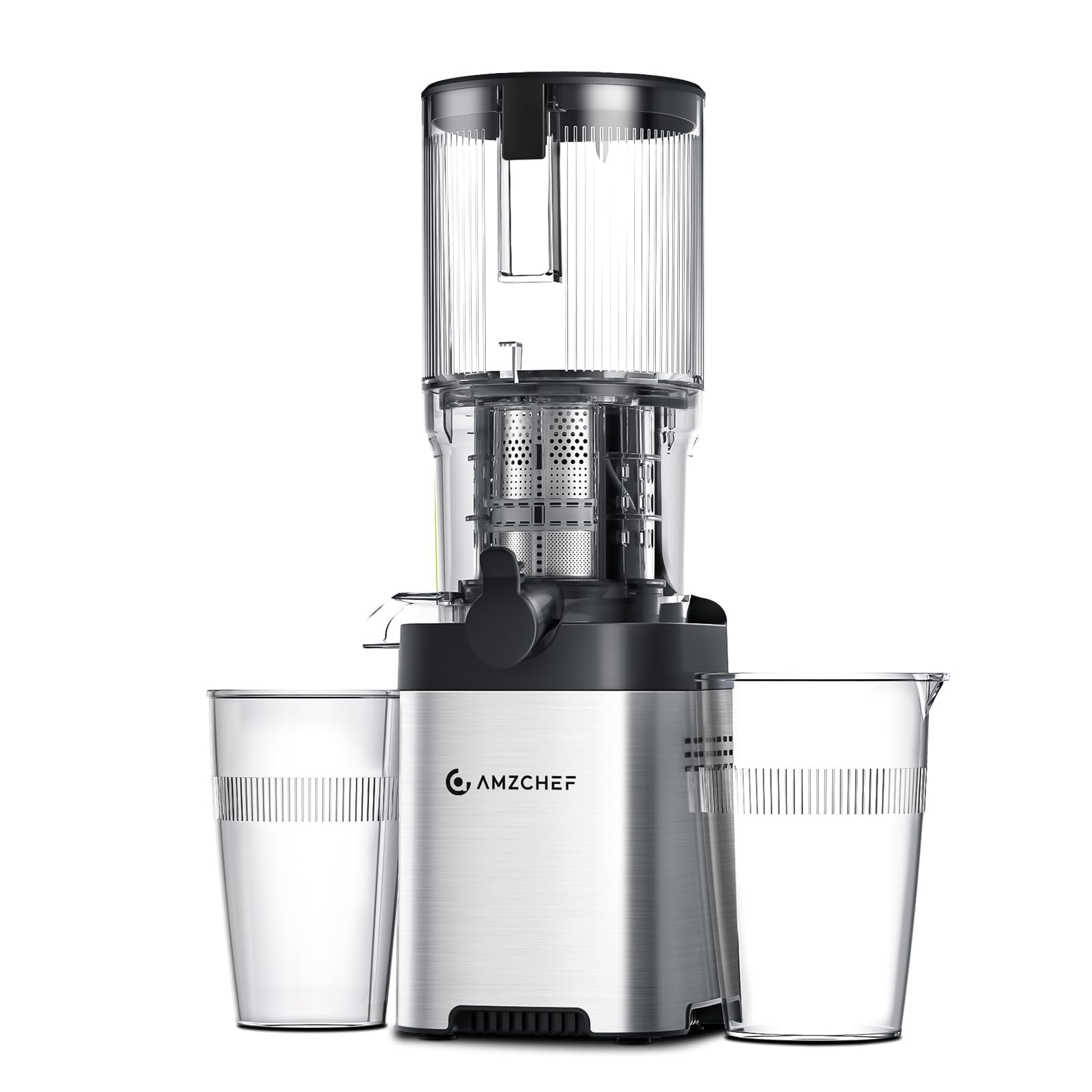 Cold Press Juicer, AMZCHEF Slow Masticating Juicer with 4.25" Large Feed Chute Fit Whole Fruits & Vegetables, Slow Juicer with High Juice Yield and Easy Cleaning, Quiet Motor, White