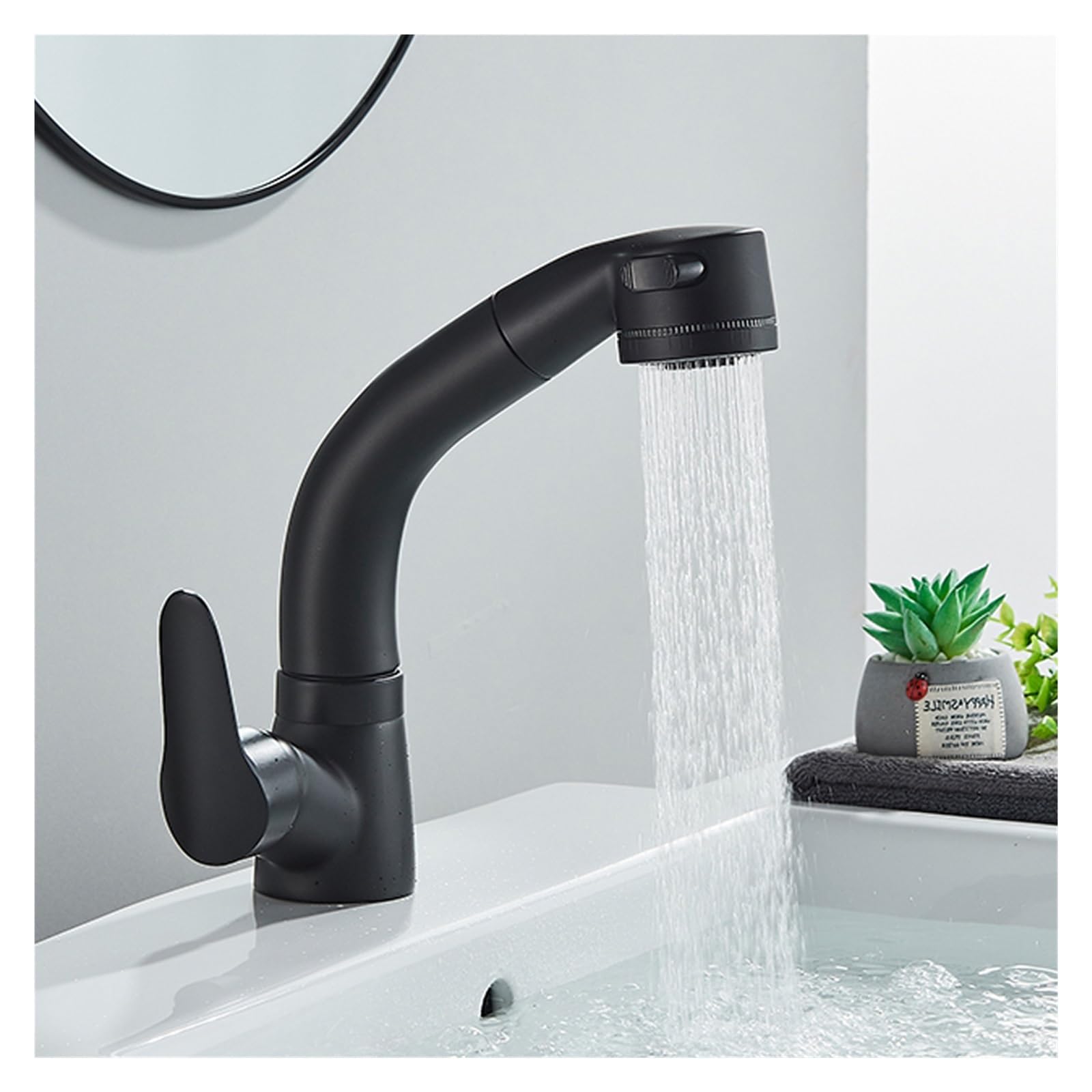 Robinet d'évier extractible blanc et noir réglable en hauteur