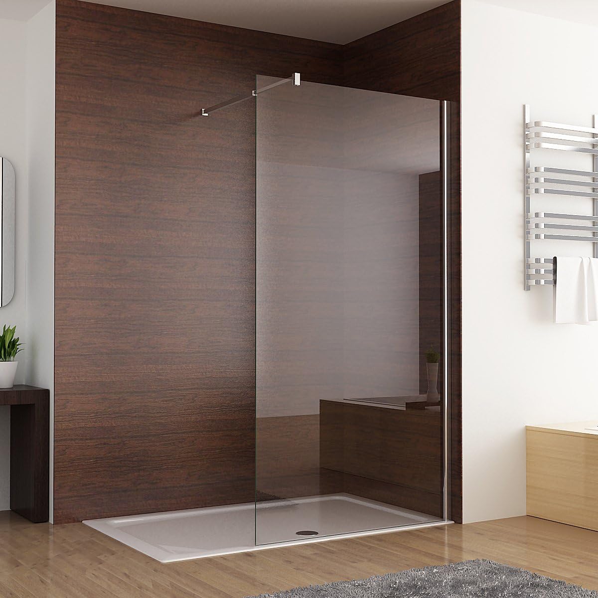 MIQU Duschwand für Dusche 120 x 200 cm Duschscheibe, 10 mm Dickes ESG NANO Klares Glas Duschwand mit 75-125 cm Stabilisator, Walk in Duschabtrennung Duschtrennwand für Bad, WC, Badezimmer