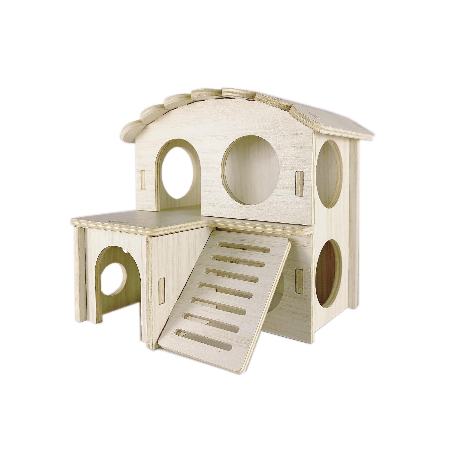 Sirvarni Hamster Hideout Cage Accessories - Hamster House and Habitat Wooden Hide Hut with Climbing Ladder and Platform for Dwarf Gerbils and Mouse