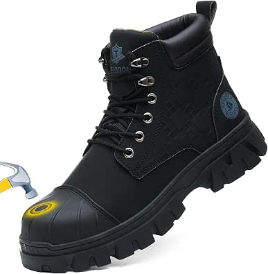 &Work Men's Steel Toe Waterproof Work Boots – Indestructible Non-Slip Safety Shoes