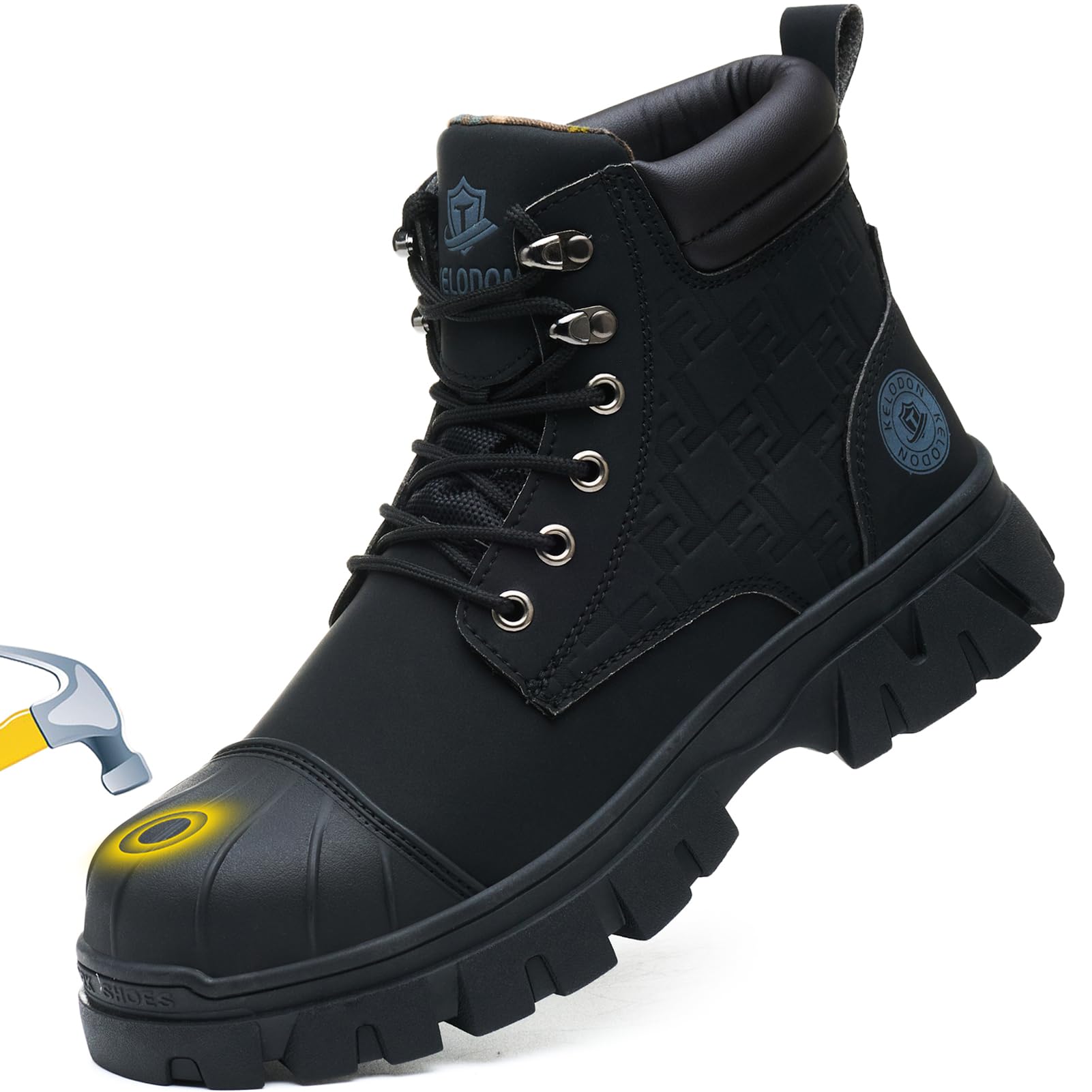 KELODON Waterproof Steel Toe Boots For Men 6 Inch Leather Steel Toe Shoes Non Slip Resistant Safety Work Boots Indestructible Lightweight Construction Boot With Composite Toe