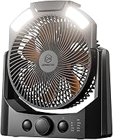 Vista 1 de Ventilador de campamento con linterna LED, ventilador de escritorio con pilas D de 8 pulgadas con temporizador, control de velocidad continuo