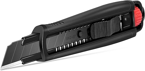 Miniatura 1 de HAUTMEC Cuchillo utilitario extra resistente de 0.709 in con mecanismo de doble bloqueo, bloqueo automático y trinquete para doble seguridad, hoja