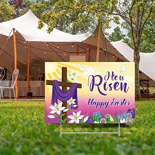 Easter Yard Sign Outdoor Decoration Happy Easter He Is Risen Yard Sign Easter Lawn Signs Christian Holiday Party Yard Sign Easter Lawn Stake For Garden Yard Party Decorations Props #TOP6