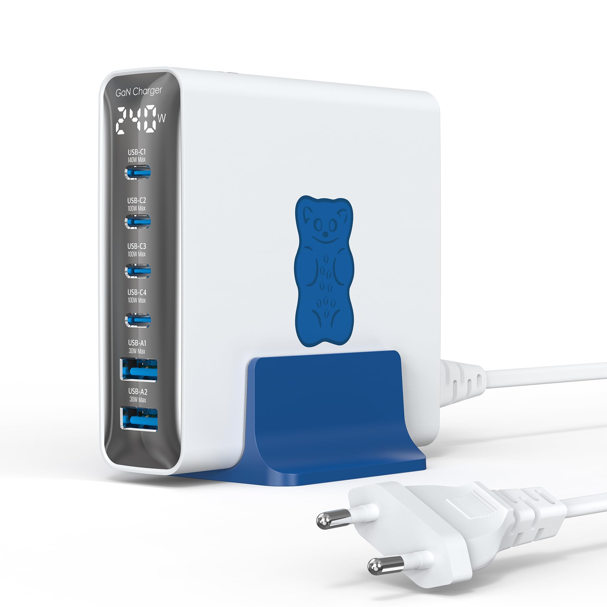 Haribo Caricatore USB C 240W PD3.1 GaN, Alimentatore Rapido Tipo C, Compatibile con MacBook Pro/Air, per Lenovo/Dell/HP/ASUS/Acer, per iPhone 17/16/15, Caricatore Veloce, Blu