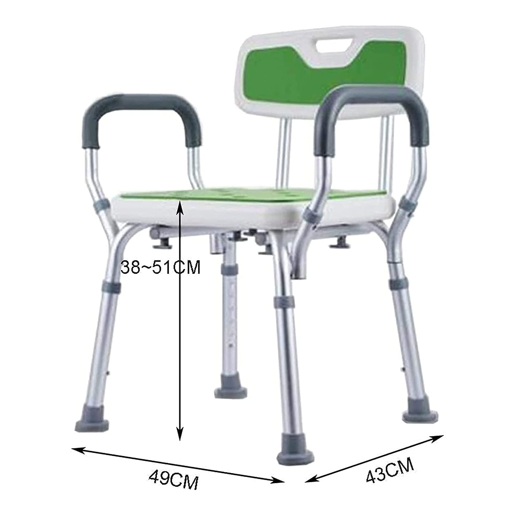 Taburete De Ducha, Estructura De Aluminio Inoxidable, con Reposabrazos, Respaldo, Antideslizante, Altura Ajustable, Asiento De Ducha para Personas Mayores, Discapacitada(Ventosas Grandes)