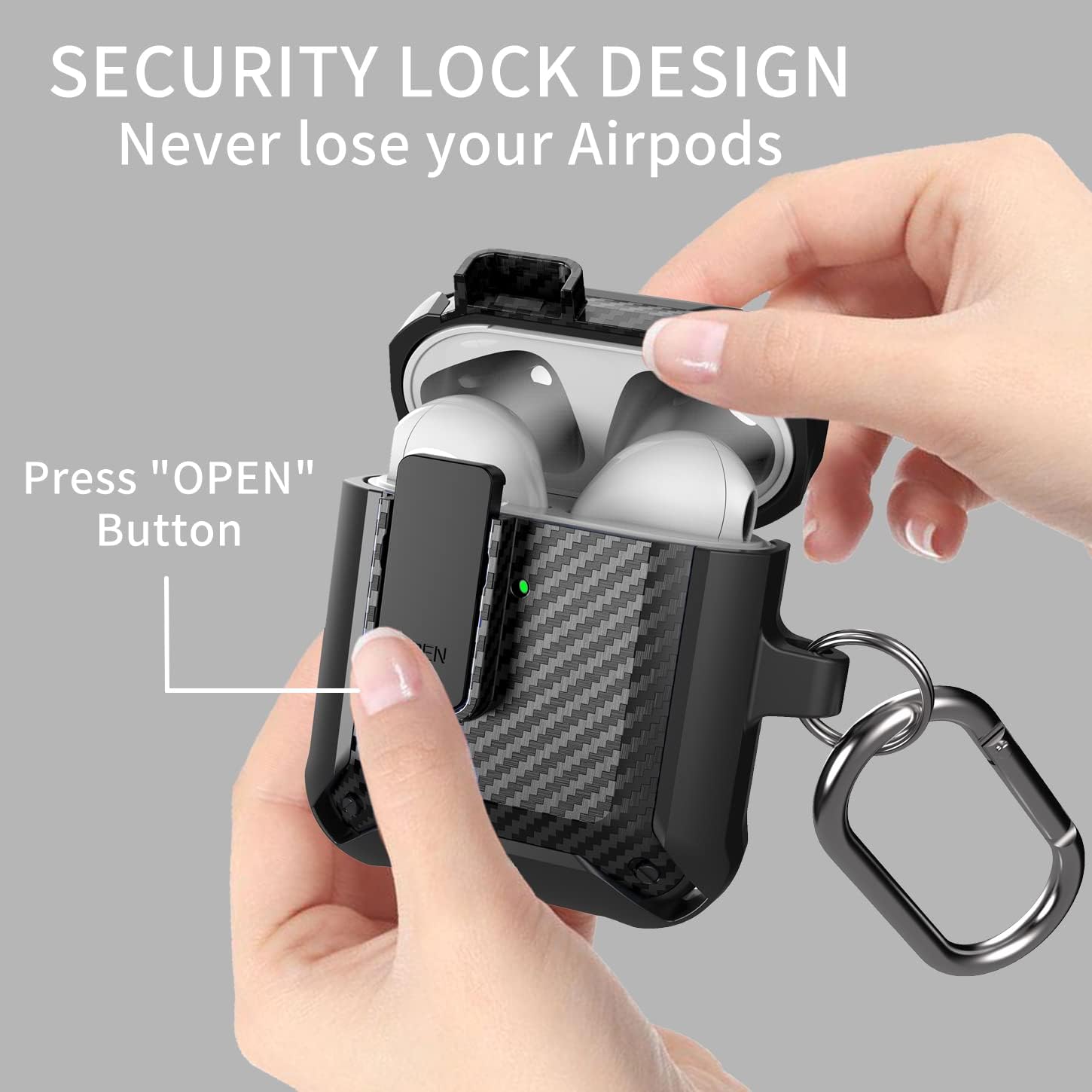 for Airpods 2nd 1st Generation Case Men Lock with Cleaner Kit, Rugged AirPod 2/1 Gen Protective Hard Cover Shockproof Skin Boys Women with Keychain for Apple iPods 2nd/1st Cases, Black A-Black For Airpods 1/2