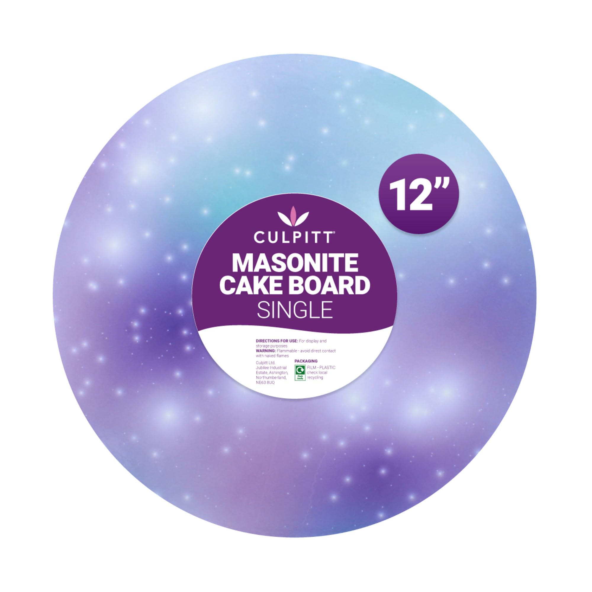 Masonite Cake Board, Extra Strong, Round, Pack of 1, Celestial Design - 12 inch