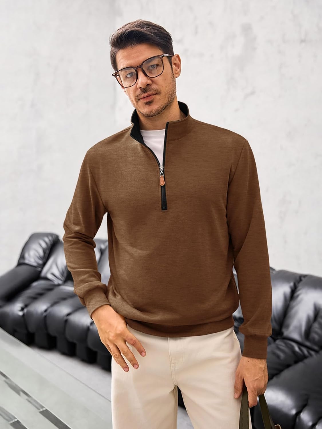 Yousify Mens Quarter Zip Pullover Mock Neck Long Sleeve Sweatshirts Casual Cotton Lightweight Golf Shirts - Image 4