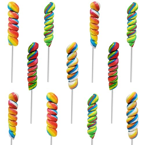 The Dreidel Company Paleta Rainbow Twist, sabor a fruta mixta, envuelta individualmente, ventosa de 3 pulgadas (paquete de 24)