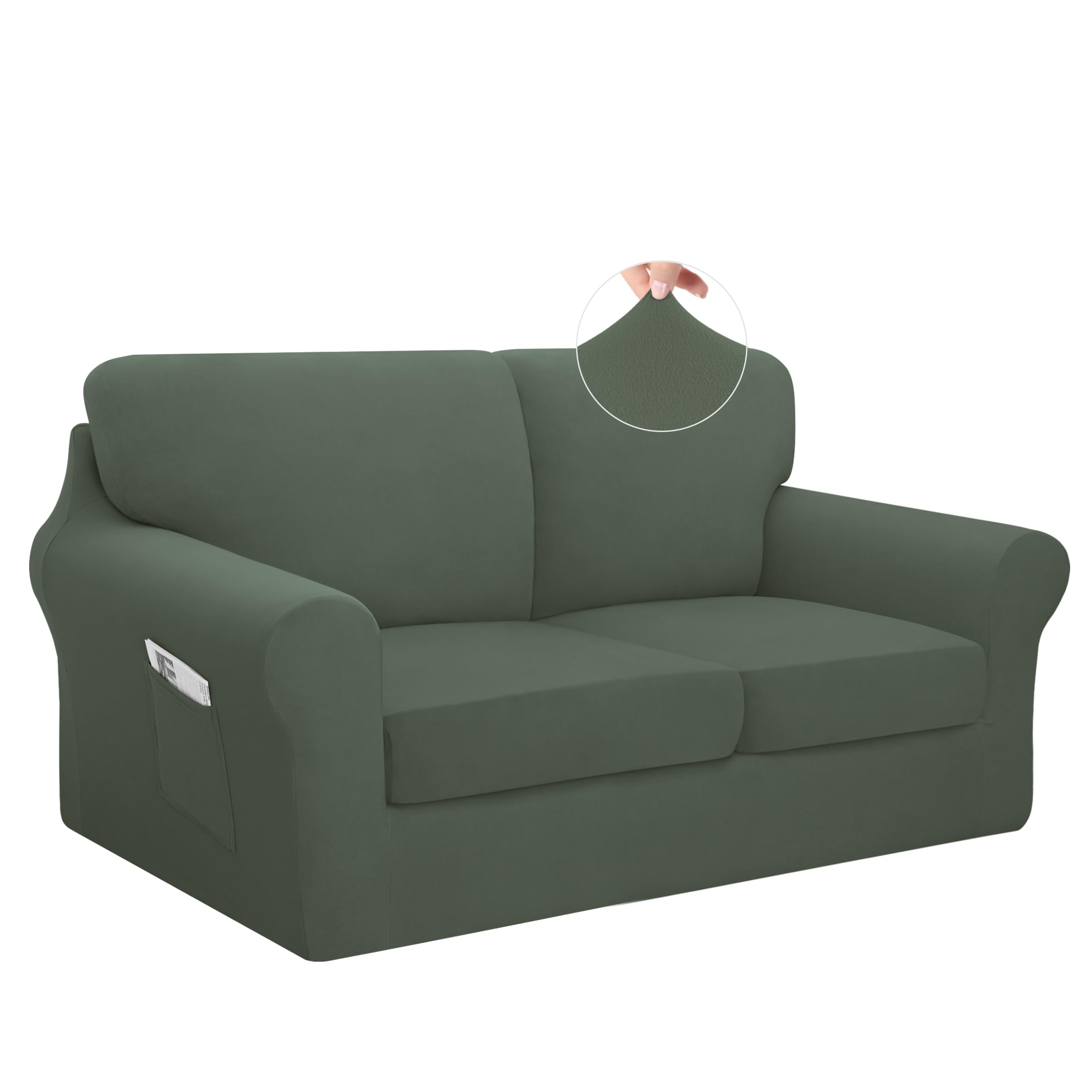 Easy-Going 5 Pieces Stretch Loveseat Couch Cover, Medium, Grayish Green