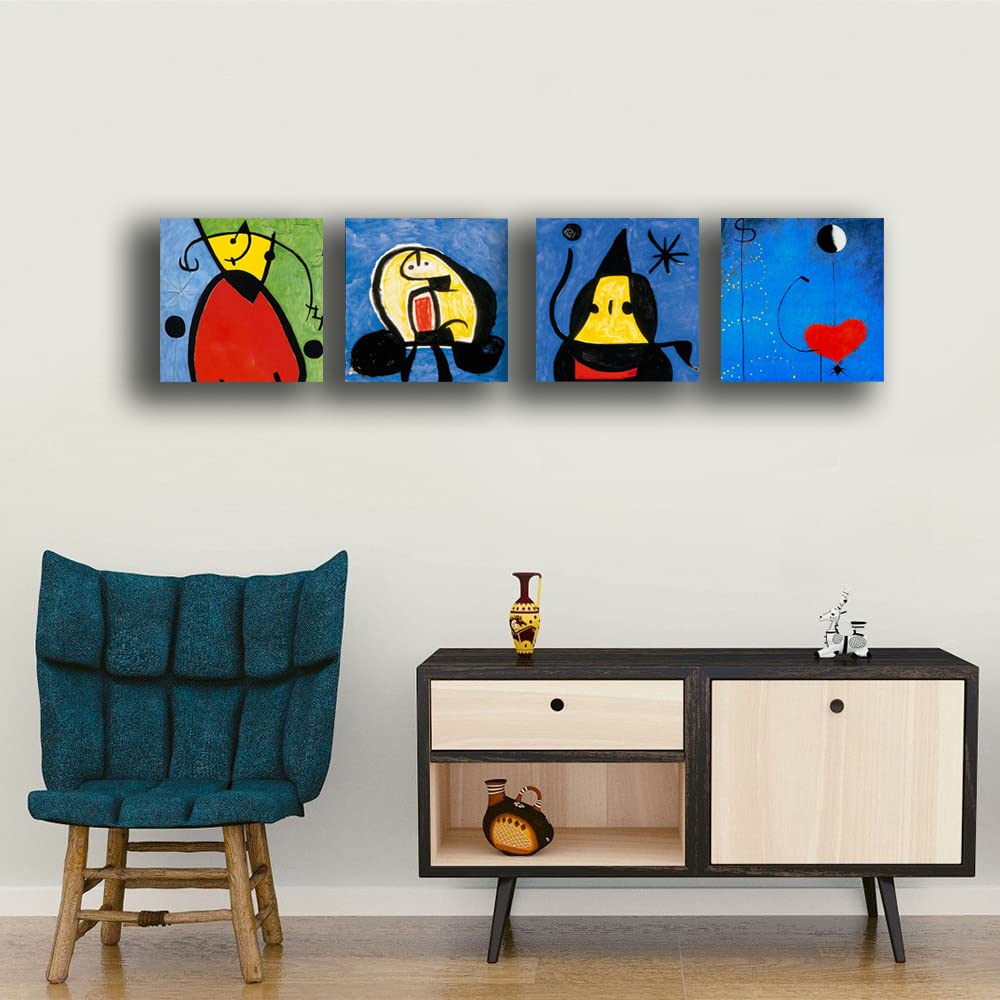 Quadri Moderni MIRO mirò blu 4 pezzi Stampa su Tela CANVAS Arredamento Arte Astratto XXL Arredo per soggiorno salotto camera da letto cucina ufficio bar ristorante printerland.it