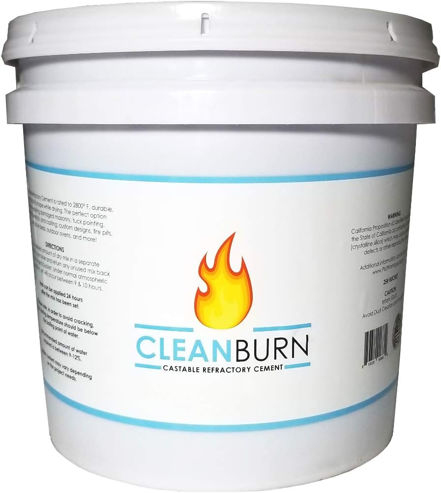 25 lb. Pail of Dry-Mix Refractory Cement, High-Temperature Castable Refractory Mortar for Masonry Repair