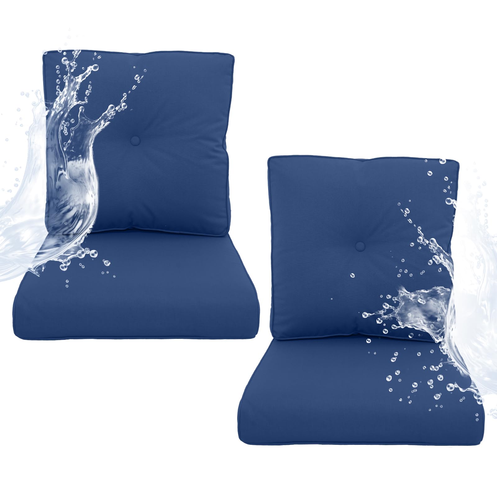 Artfurniz Outdoor Chair Cushions 2 Sets- 22 * 24" Patio Furniture Cushions with Removable Cover, 27D High Density Sponge Filling Outdoor Patio Cushions for Chairs, Rocker, Sofa and Loveseat - Blue