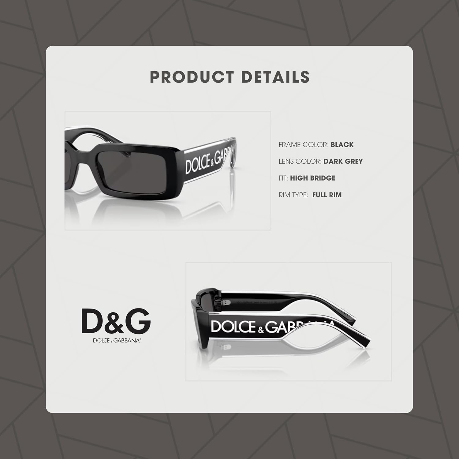 Dolce & Gabbana DG6187 501/87 53MM Black/Dark Grey Rectangular Sunglasses for Women +BUNDLE with ACCESSORY EYEWEAR KIT - Image 5