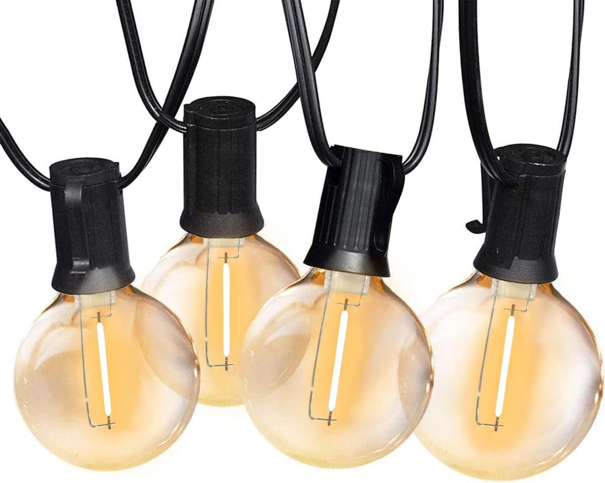 SUNTHIN White String Lights, 97FT White Outdoor Lights with 49 G40 Shatterproof LED Bulbs(1 Spare), Waterproof Conectable Hanging Outside Lights for Yard, Porch, Deck, Garden, Pergola