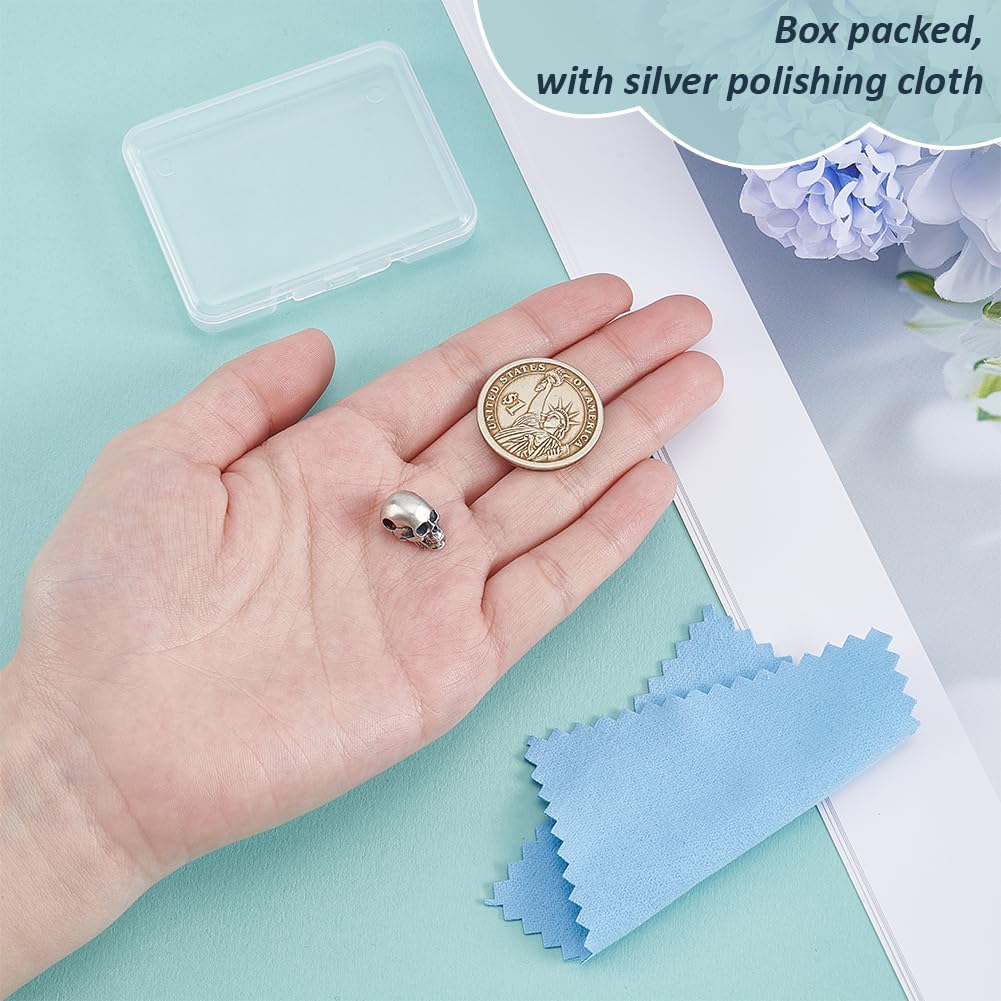 BENECREAT S925 Perlina Distanziatrice Teschio In Argento, Perlina con Ciondolo A Forma di Teschio In Argento Antico Da 13x8.5x12mm per Collana, Bracciale, Gioielli, Accessori Fai Da Te, Foro: 3mm
