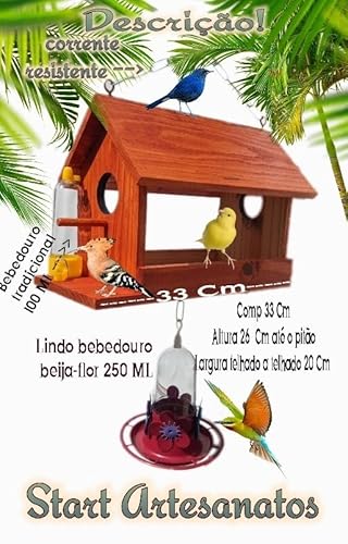 Comedouro Tratador + Bebedouro Pássaros Livres Madeira Eco. (Mogno)