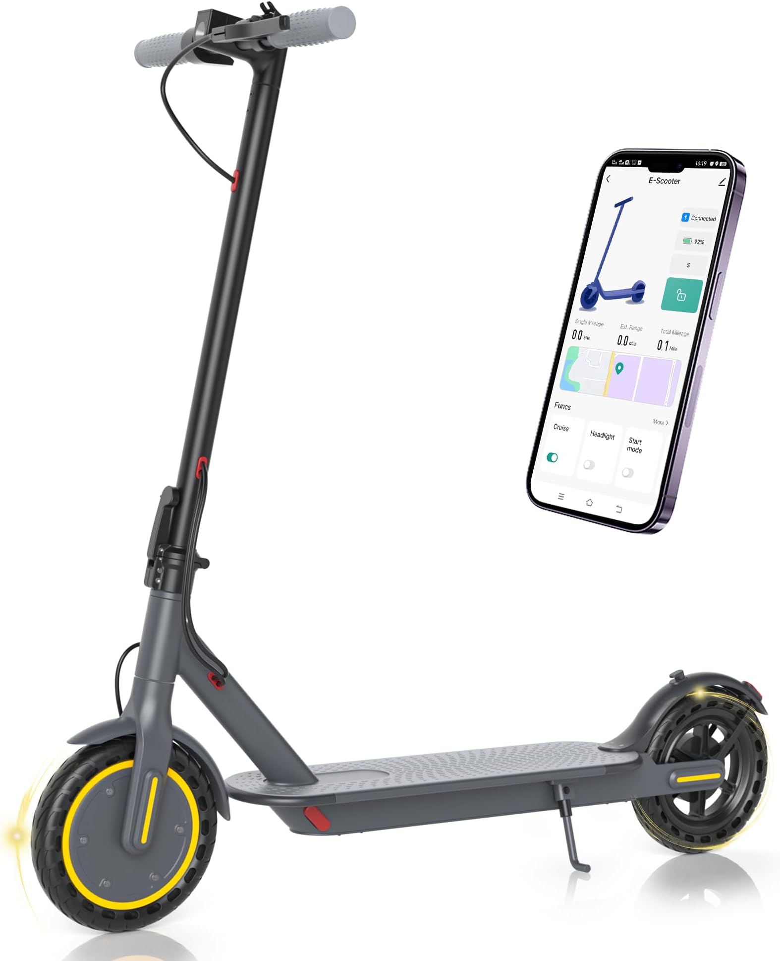 Electric Scooter - 8.5" Solid Tires, 350W Motor, Up to 19 MPH and 23 Miles Long-Range Portable Foldable Commuting Scooter for Adults with Double Braking System and App