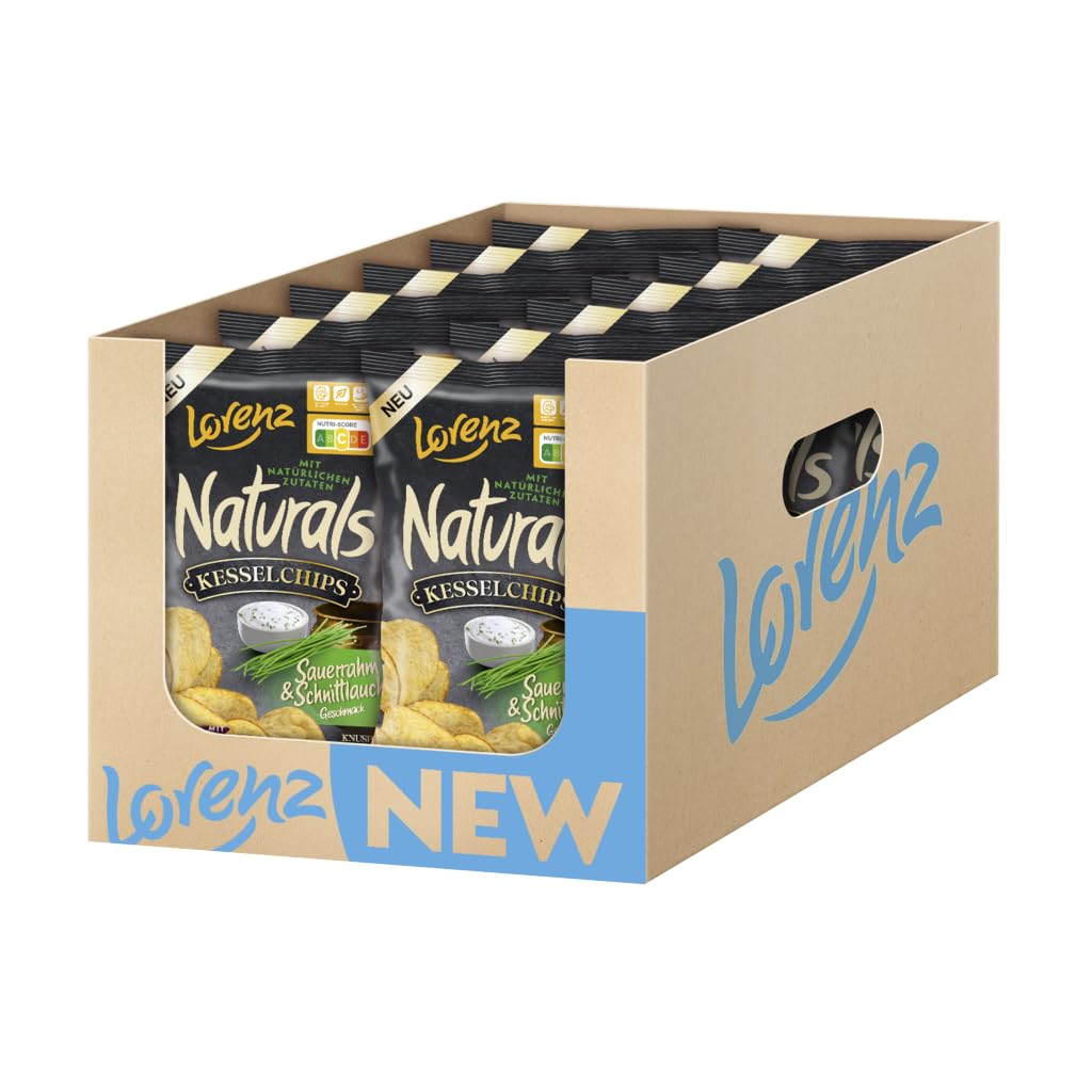 LORENZ | Naturals Kesselchips Sauerrahm & Schnittlauch Geschmack | 12 x 95 g | vegetarisch