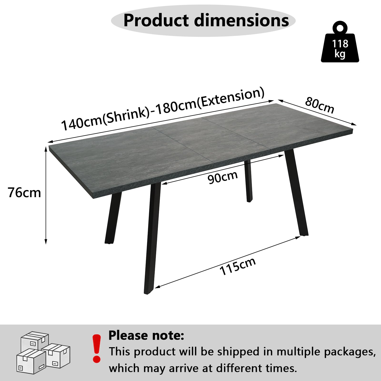JIEXI Set tavolo da pranzo allungabile, moderno grigio scuro, tavolo da cucina, tavolo da pranzo mobili per soggiorno, appartamento