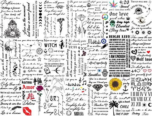 Impressed Realistic Self Care Temporary Tattoos – 42 Custom Sheets Tiny Finger Wrist Fake Tattoo – Inspirational Minimalist Affirmation Words And Motivational Quote Permanent Tats For Adult Teens Women Finger Body (Quotes) #TOP4