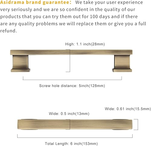 Miniatura 3 de Asidrama Paquete de 10 manijas de gabinete de cocina de latón cepillado envejecido de 5 pulgadas (5.039 in), tiradores de gabinete, accesorios de