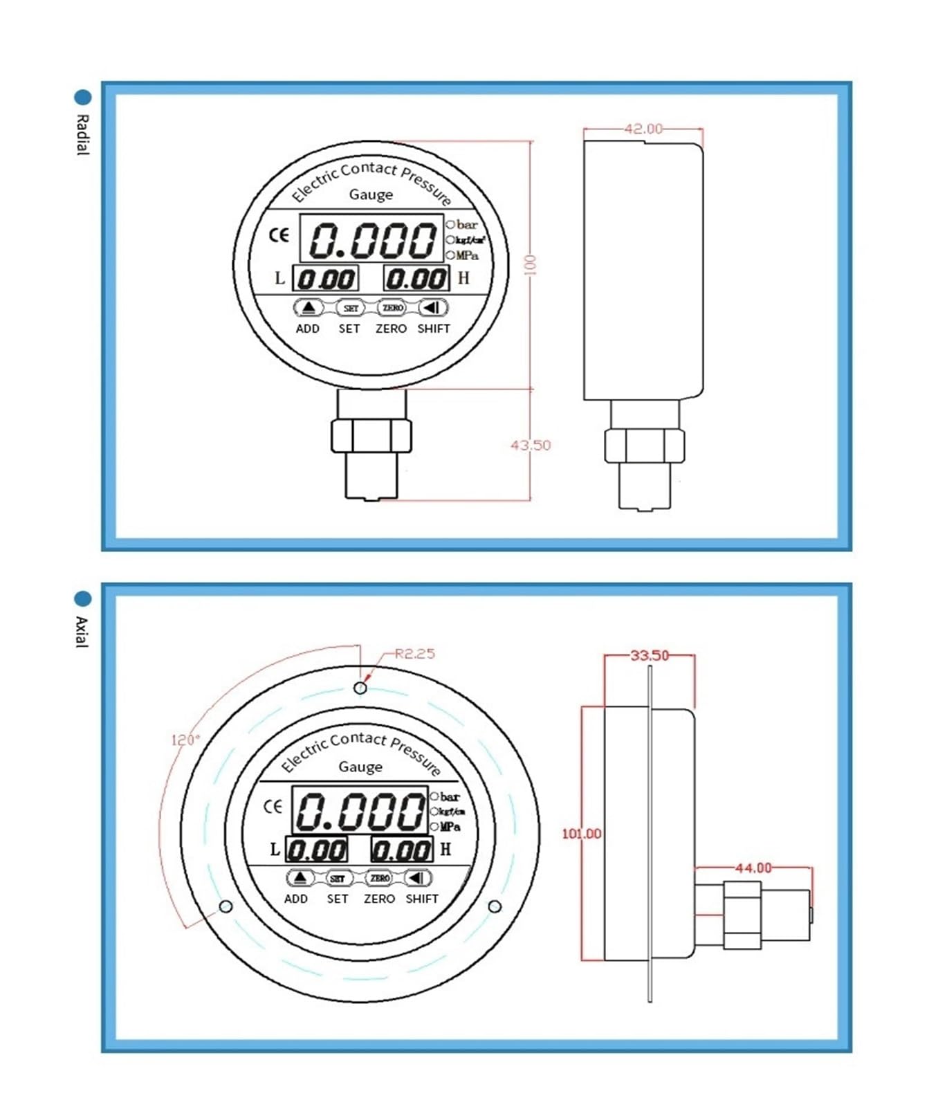 0-60mpa Digital Contact Pressure Gauge Digital Pressure Controller 2 Relays Output Pressure Gauge Manometer (Color : Radial, Size : 0-0.6Mpa)