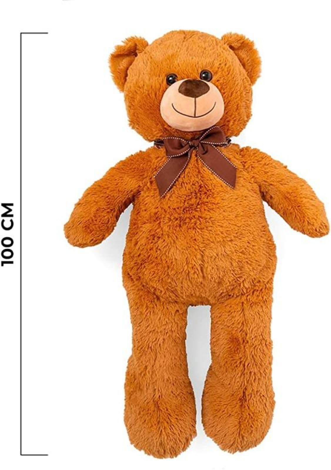 PRESTIGE & DELUXE Oso de peluche gigante 100 cm marrón con lazo – Oso de peluche suave XL – Idea de regalo para San Valentín, cumpleaños, niños y novia