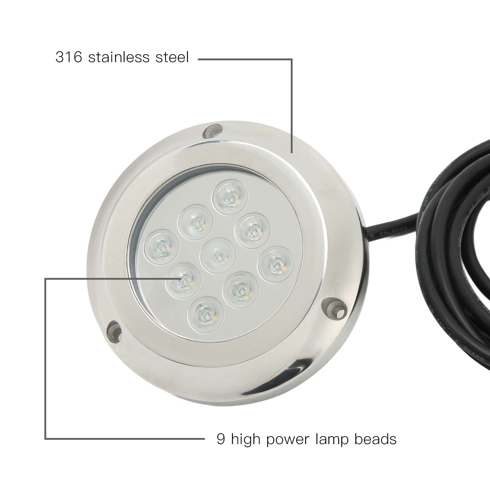 Led Unterwasserbeleuchtung, IP68 Wasserdichte Marine Boot LED Leuchten, 9 Led Marine Unterwasser LED Leuchten für Boot, Yachten, Kreuzfahrtschiffe, Segelboot, Ponton (Blaues Licht)