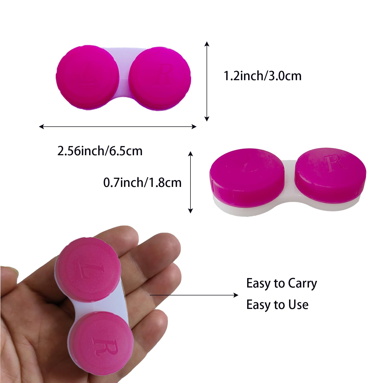 Paquete de 12 estuches para lentes de contacto, caja de almacenamiento para lentes de contacto (rojo rosa)