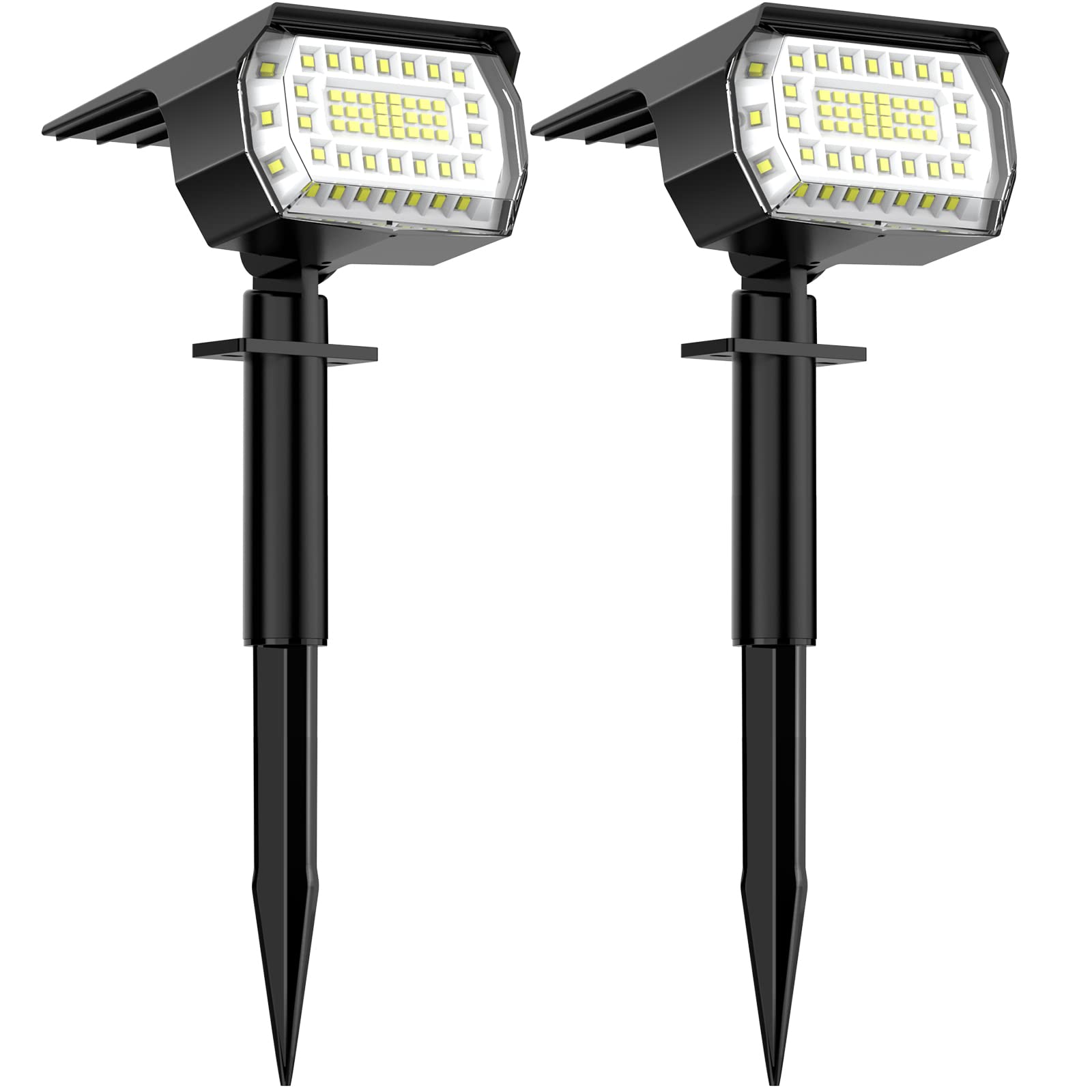 WELALO57 LED Solar Landscape Spotlights, 2-in-1 Waterproof Solar Powered Garden Lights, 6500K 800LM 3 Brightness Modes Solar Spot Lights Outdoor for Garden, Dusk to Dawn (Cool White, 2 Pack)