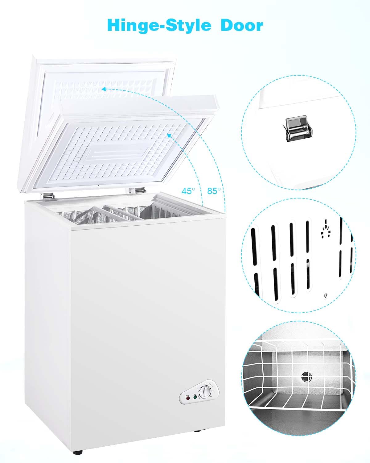 EUASOO 5.2 Cu.Ft Deep Compact Freezer, Adjustable 6-Gear Temperature Control(-18.4°F to 50°F) with Removable Baskets, Chest Freezer for Office, Garage, House, Kitchen, Shop, RVs-Bright White on Fridge.com
