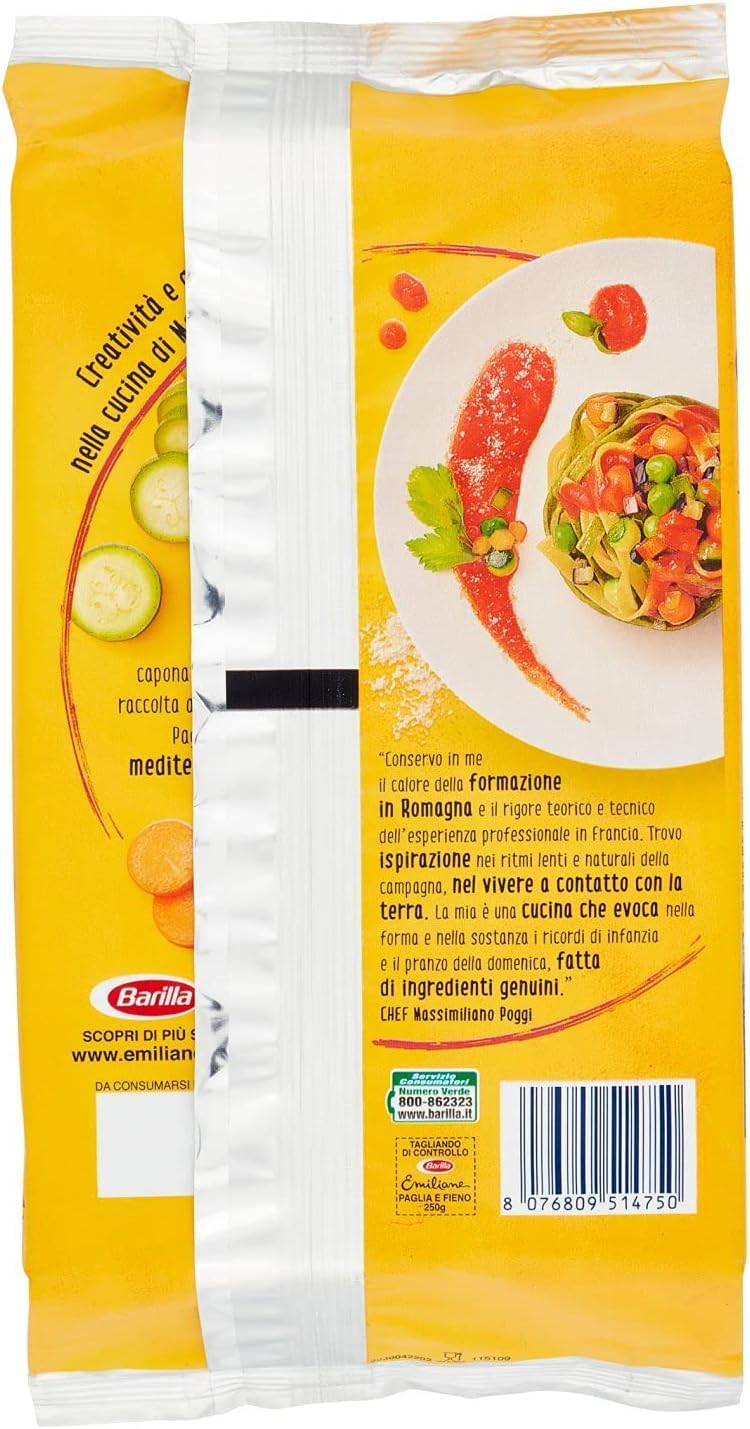 Italian Gourmet E.R. Barilla Pasta all' Uovo Le Emiliane Paglia e Fieno, 12 unidades de pasta de huevo, pasta con huevo 250 g + polpa italiana gourmet 400 g