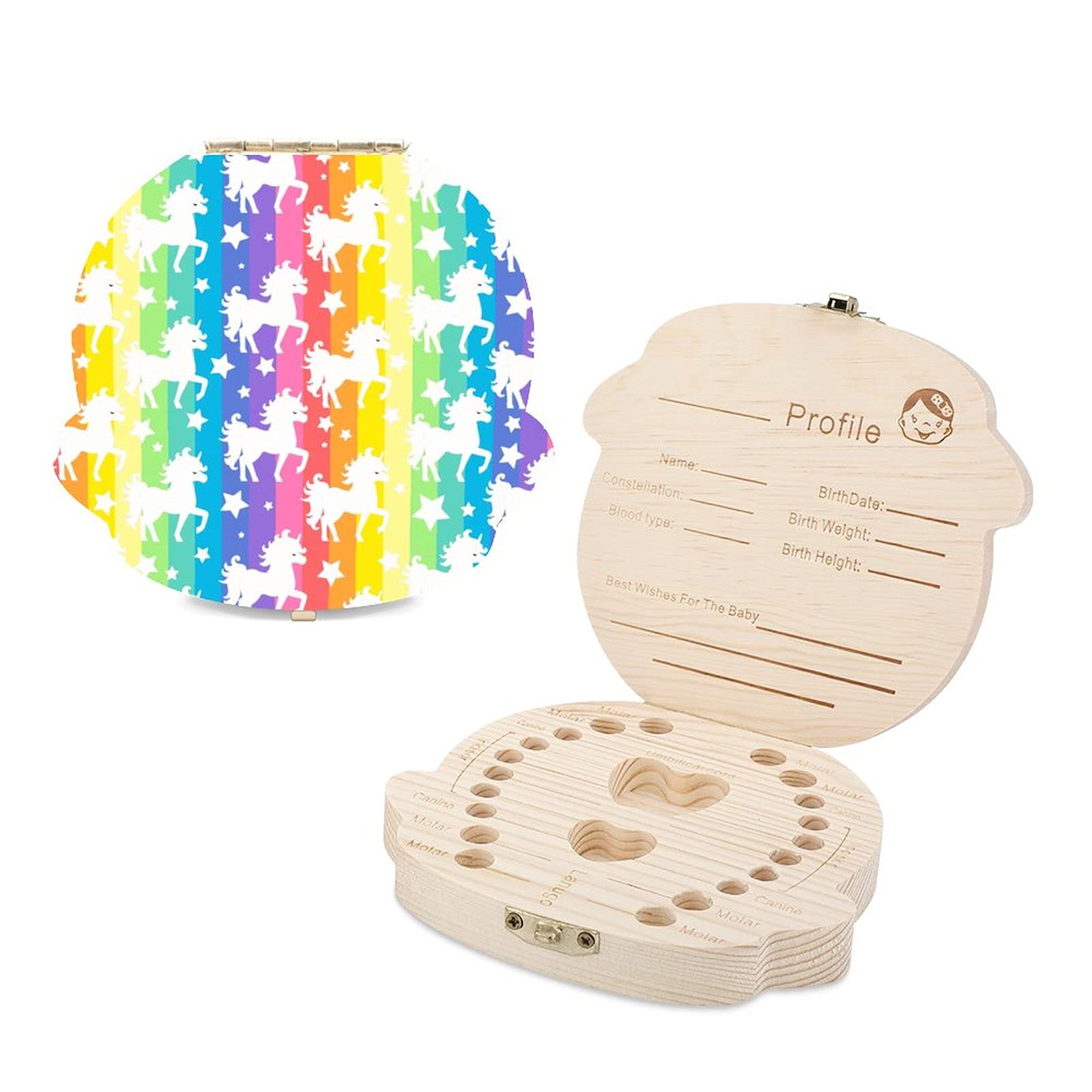 SUNYION Unicorn Baby Tooth Box Holder Keepsake Wooden Kids Tooth Fairy Boxes For Lost Tooth Boys Girls Children Cute Tooth Container Baby Birthday Gift