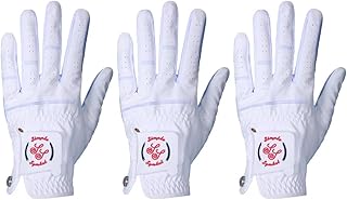 Men's Golf Glove Colorful Cabretta Leather and Synthetic Leather,Three Pack（Left is Wear on Left Hand,Right is Wear on Right Hand） Four Colors to Choose from Navy Blue/Sky/Red/Coffee(Sky,S,Left)