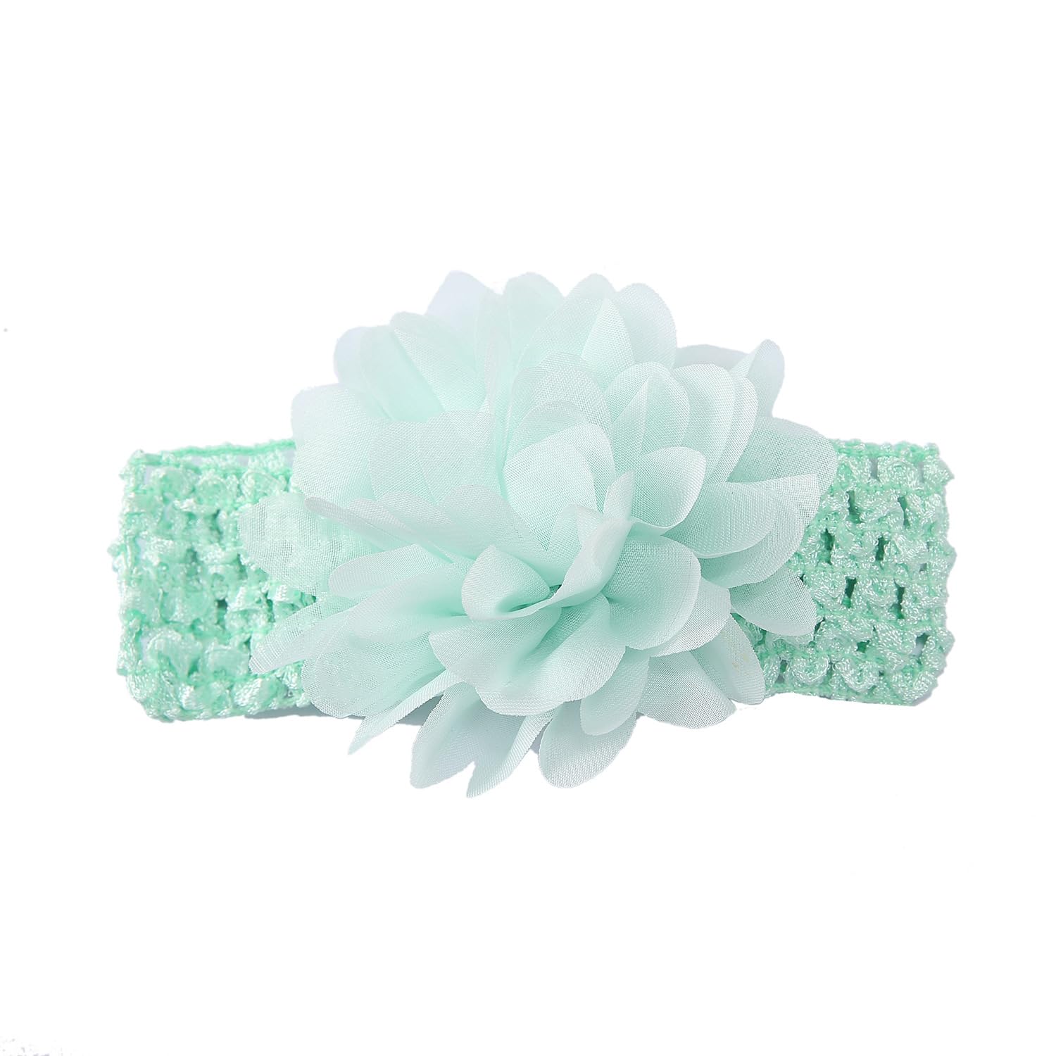 Pack of 5 Stretchy Hair Bands with Large Flowers, Baby Headband, Coloured Chiffon Headbands, Cute Headwear, Delicate Flowers, Hair Accessories, Headwraps for Babies, Newborns, Infants, Light Green โ image 1