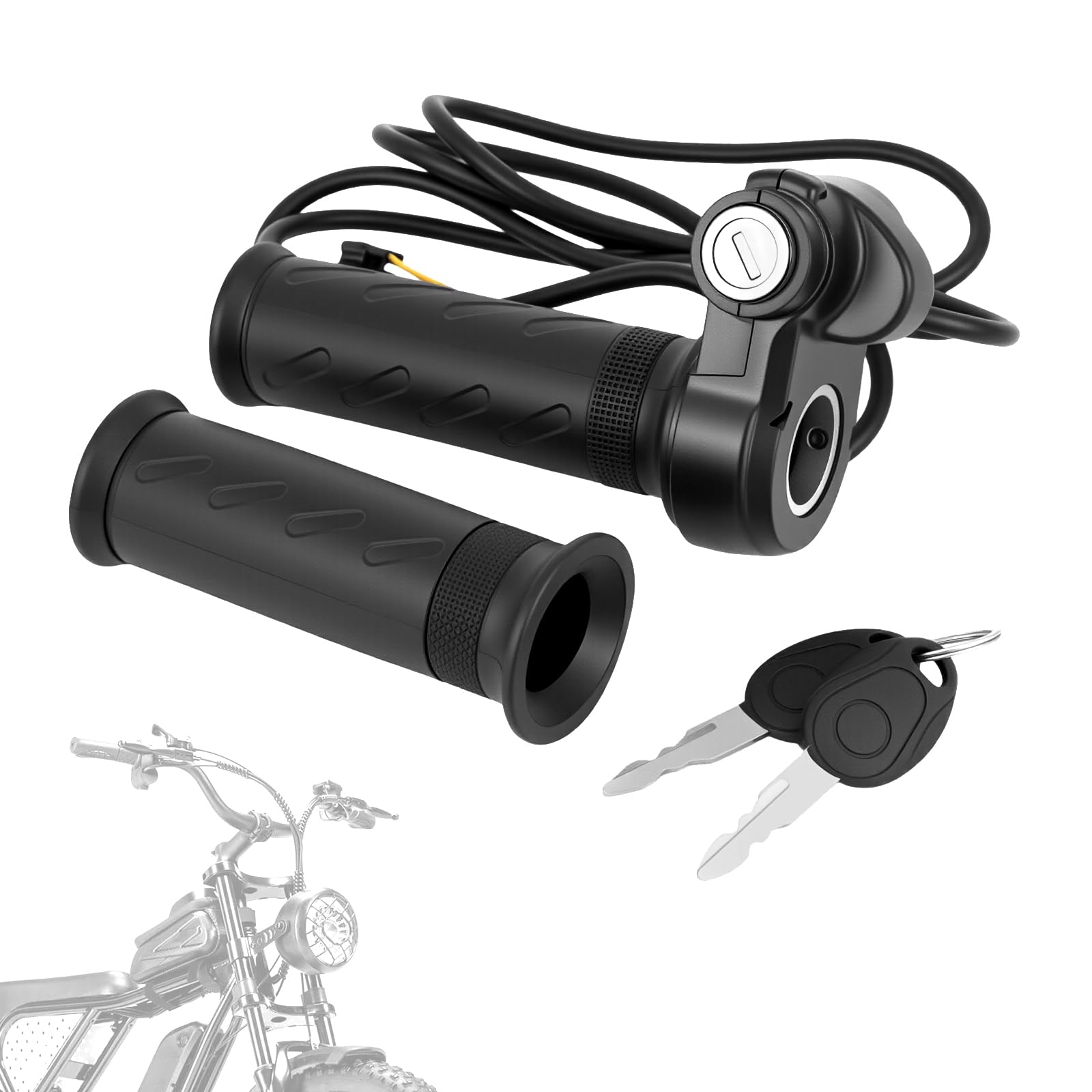 Ebike Full Twist Throttle Grip with 2 Keys Compatible with Ridstar Q20/Q20 Pro Lite E-Bike,3-Pin Electric Bike Throttle Waterproof Smooth Acceleration Control